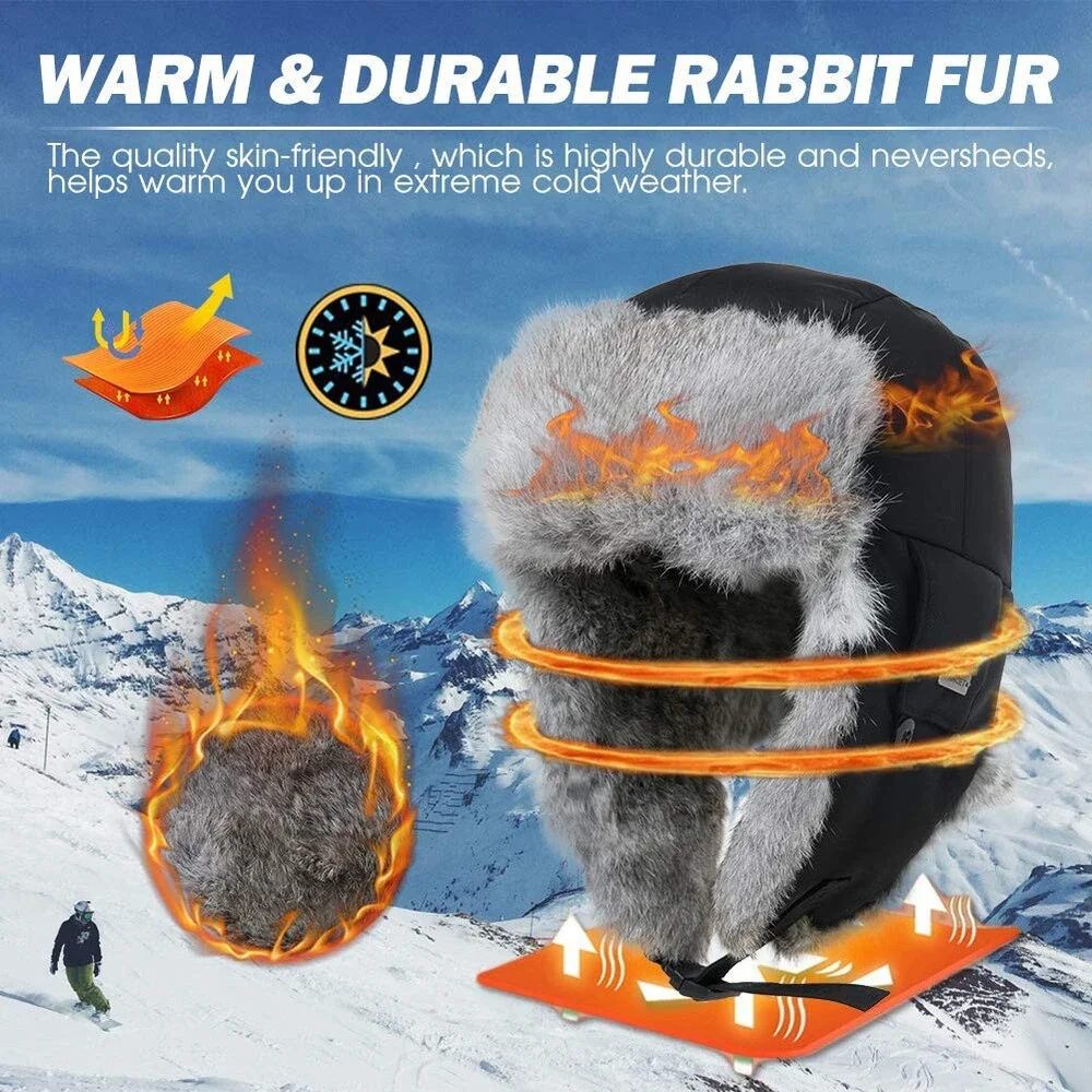 Comhats 100% Rabbit Fur Winter Trapper Ushanka Hat Waterproof (US, Alpha,